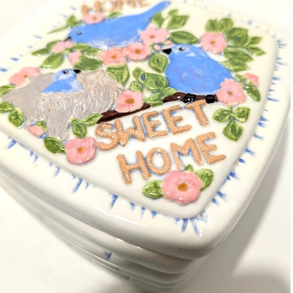 Vtg Three Piece Ceramic Bacon Grease Strainer Home Sweet Home Birds Nest RARE - Picture 9 of 16